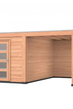 Bestel Nu Douglas overkapping, 500 x 400, met achterwand en schuur, Westwood Robuust